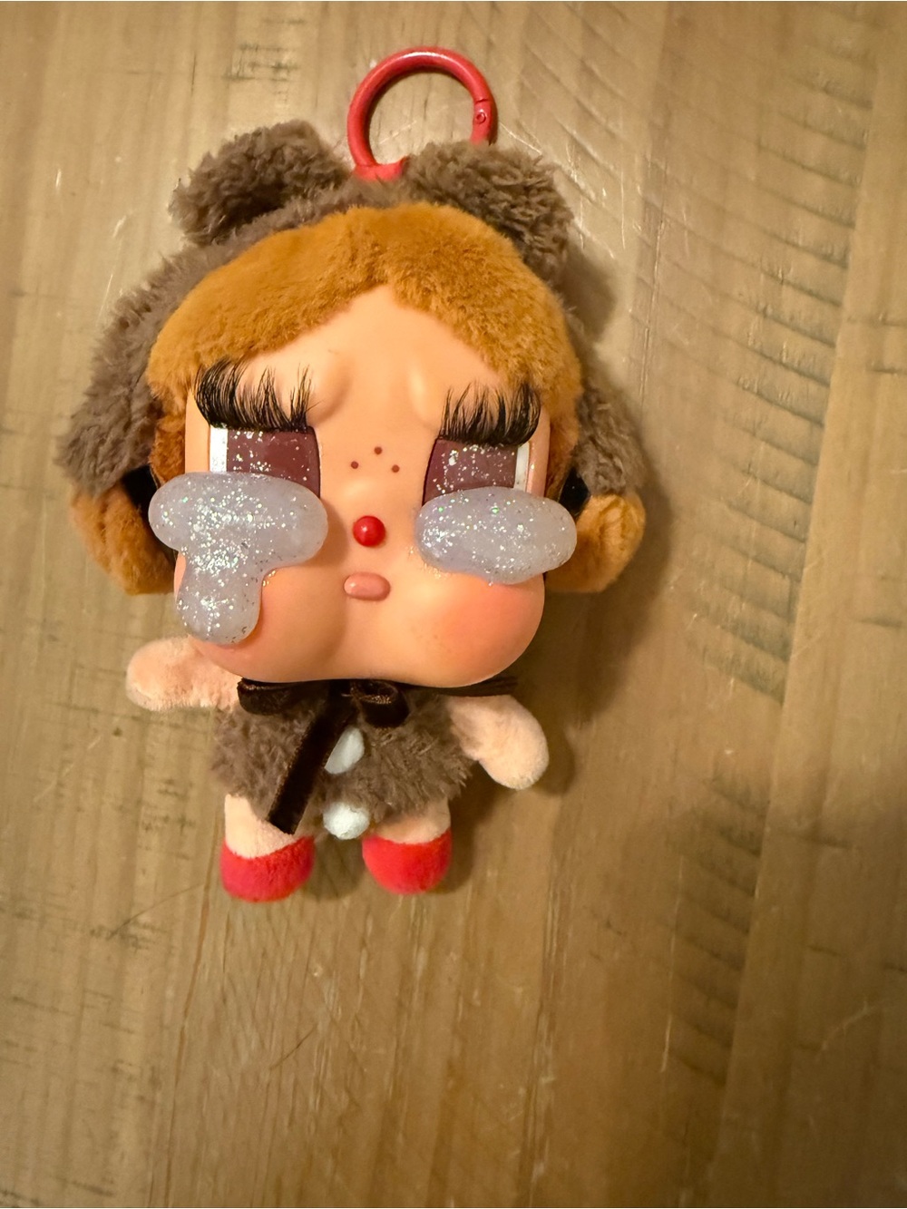 Customized cry baby Keychain in Brown with Red Accents